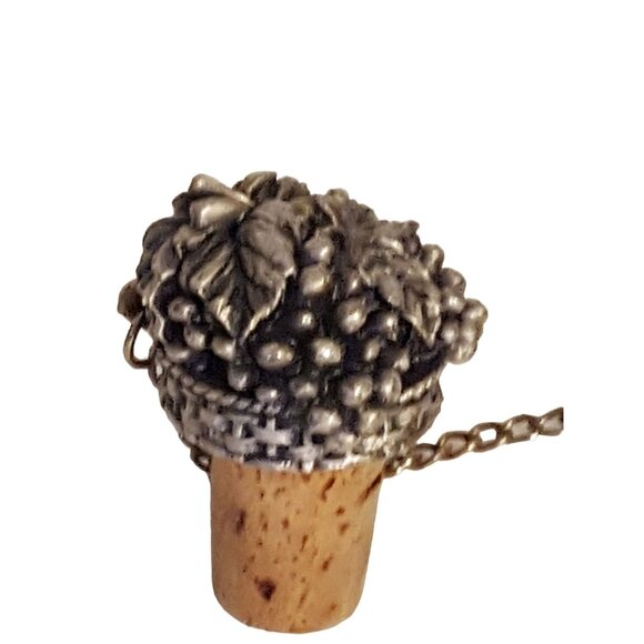 Vintage Pewter Grape Cluster Wine Bottle Stopper Cork - Picture 3 of 5